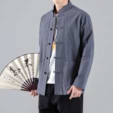 Men Chinese Tang Suit Top Cotton Linen Long Sleeve Shirt Tai Chi Kung Fu Uniform