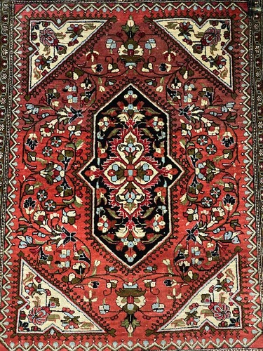 ALTER GHOM TEPPICH AUS SEIDE HANDGEKNÜPFT SEIDENTEPPICH 87x57cm