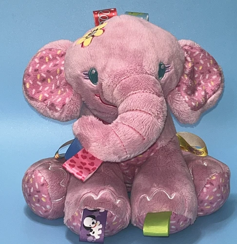 Taggies Pink Elephant Lovey Plush Rattle Toy Stuffed Animal 10" Good Condition