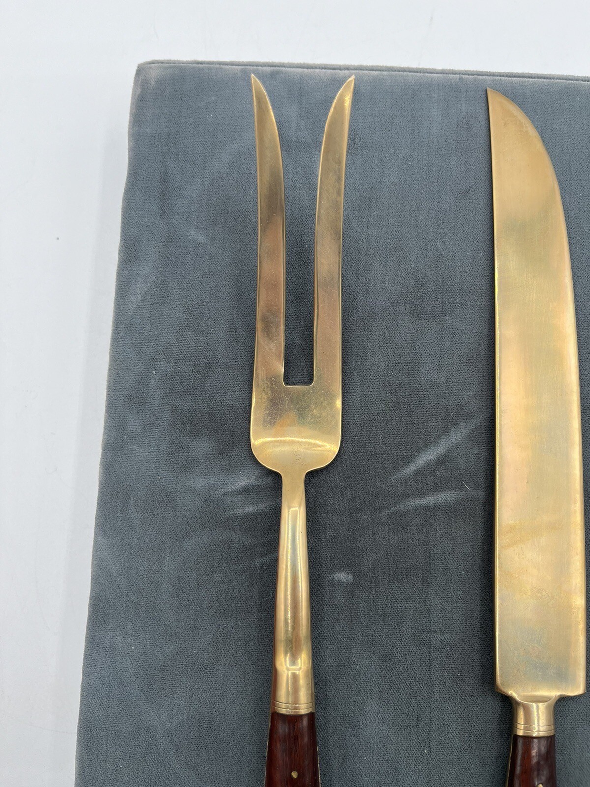 VTG Siam Meat Fork & Knife Set Brass/ Partial Wood Handle