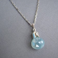 U C Sundance Ocean Blue Mystic Chalcedony Solitaire 925 Sterling Silver Necklace