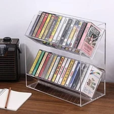 Tabletop 2 Tier Clear Acrylic Cassette Tape Holder with Cutout Handles