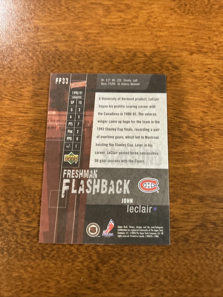 2003-04 Upper Deck Victory Freshman Flashback #33 John LeClair Canadiens H2 - Image 2 of 2