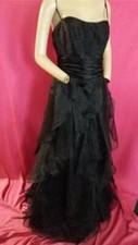 BLACK ORGANZA TIERED RUFFLE LONG BRIDESMAID, PROM, DAVID'S BRIDAL DRESS 36" BUST