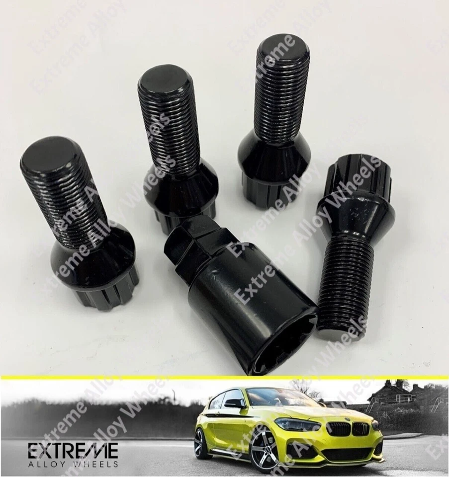 Pernos de aleación para Alfa Romeo 159 Brera Stelvio + pernos de bloqueo negros M14x1.5 Foto 2 de 4