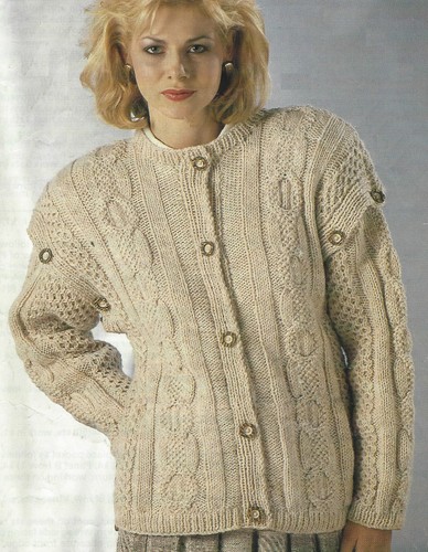 Ladies Knitting Pattern Aran Cardigan 