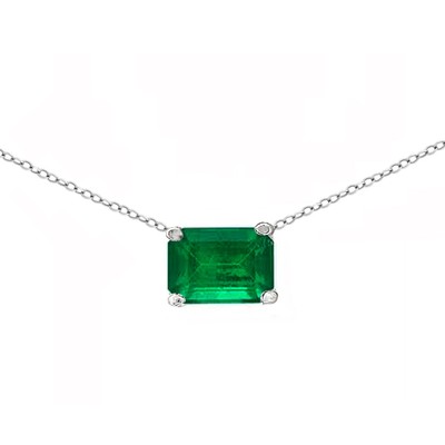 1,30 ct Smaragd Solitär Halskette 14k Weißgold 13-16 verstellbar Halsreif Halsband