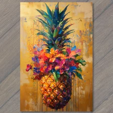 Art Print Abstract Pineapple Blue Red Yellow Drip Gold Modern Art  Fruit