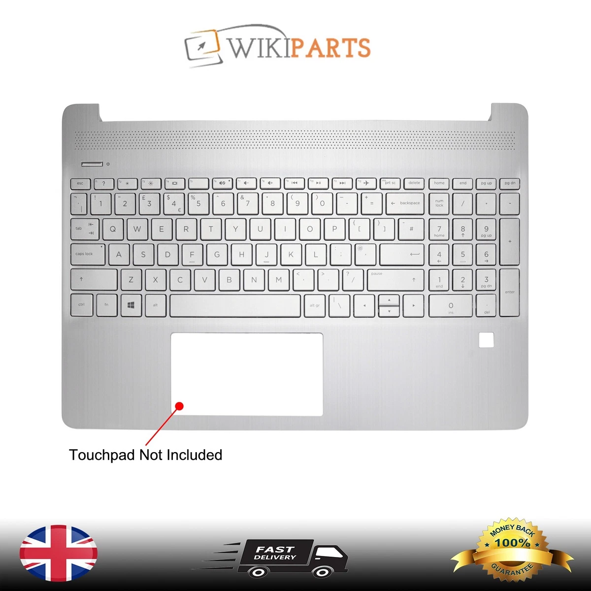 New HP 15S-EQ1221UR 15S-FQ3000 Palmrest Cover Housing UK Keyboard Silver