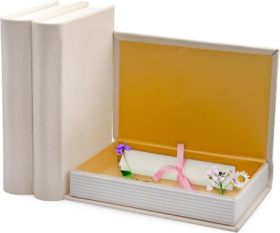 AuldHome Faux Book Stack (Cream) Set of 3 Decorative Books for DIY Crafts Hide