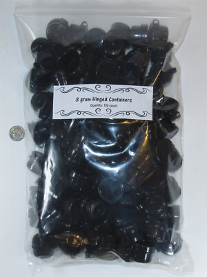 100-3gram Black Hinged Pop-Up Jars/Containers plastic lot with attached lid New