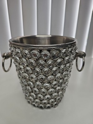 Cynthia Rowley Rhinestone Ice Bucket Wine Cooler Silver Glam Decor Crystal Bar
