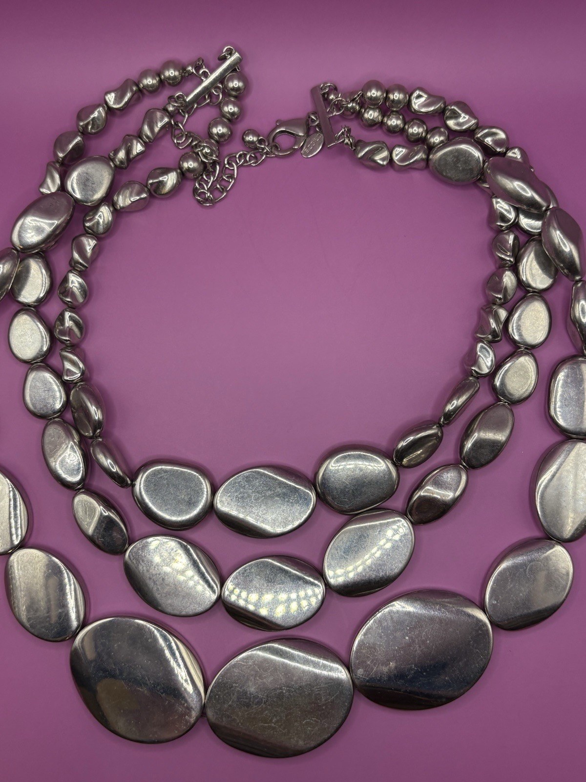 Chico’s Silver-Tone Pebble Statement Necklace – T… - image 2