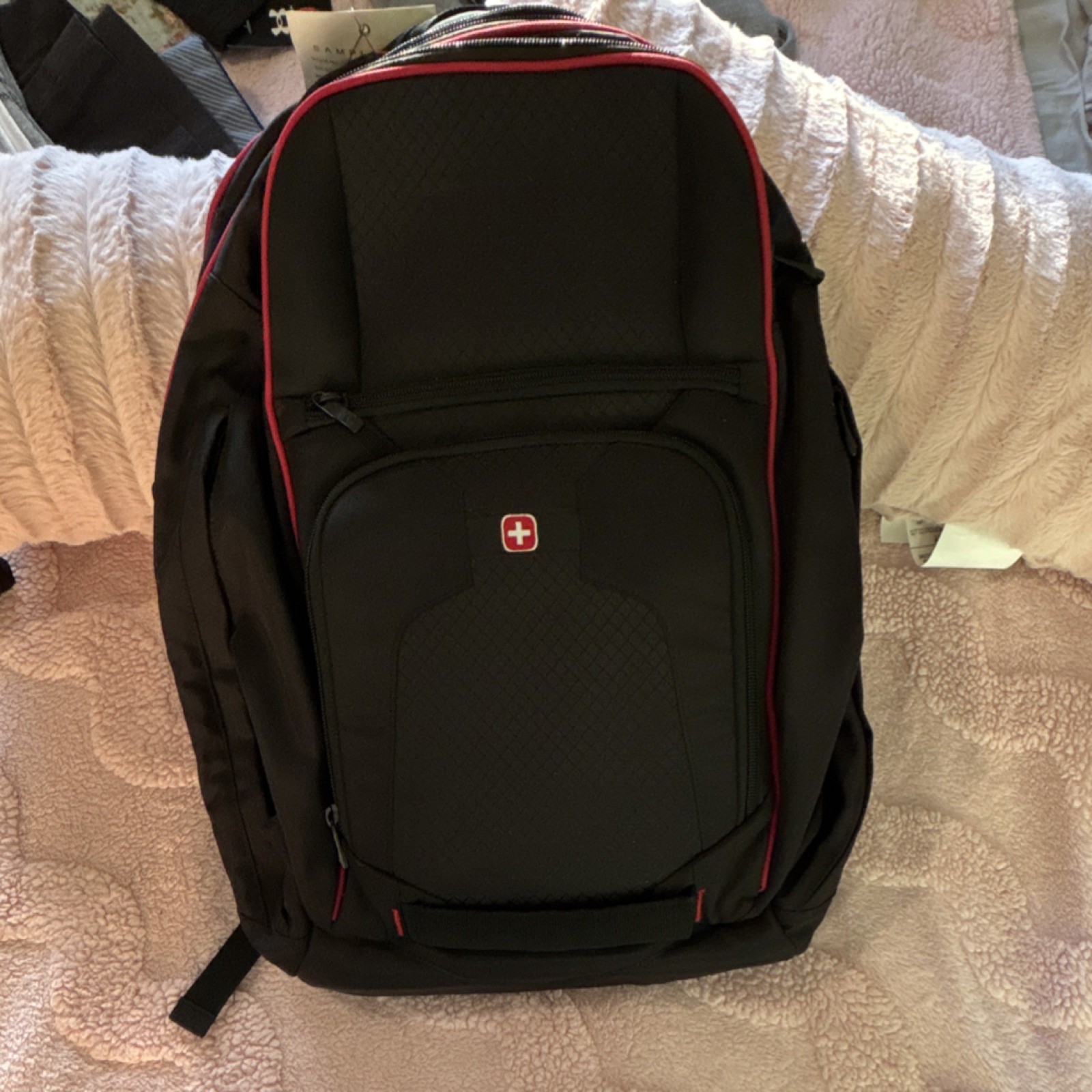 SWISSGEAR Black and Red Hiking Backpack, Padded, Adjustable,