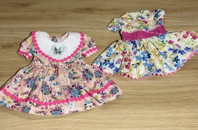 2 Handmade Floral Doll Dresses Cottagecore Vintage Butterfly