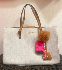 Calvin Klein Logo Print Tote Bag Zip Closure ...