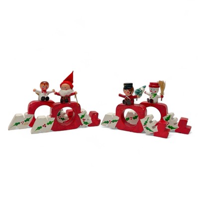 Vintage Vera Neumann Christmas Wooden Figures Noel Napkin Rings Set of 4