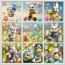 75 PCS Happy Easter Window Clings, 9 Sheets Easter Egg Bunny Window Clings fo...