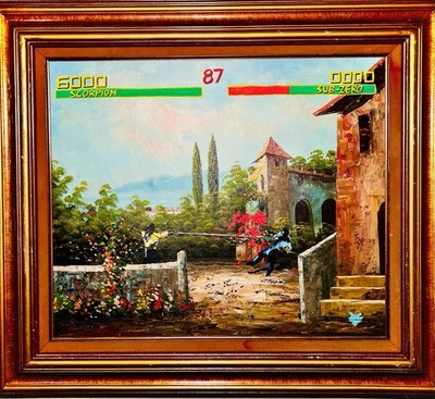 Upcycled Mortal Kombat  Get Over Here  Painting Scorpion Sub-Zero Estate Art Oil