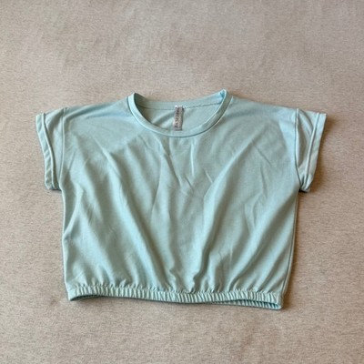 Kimberly C Womens Mint Green Short Sleeve Cropped Sweatshirt Top Size M