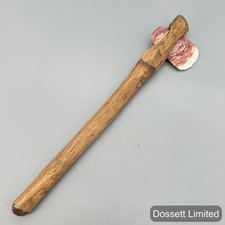 Primitive Style Stone Axe Wood Handle Brown Red Mixed Material 18in Display