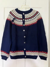 Brand New Oslo Sweater Shop Handknit in Norway Pure New Wool Cardigan Sweater M