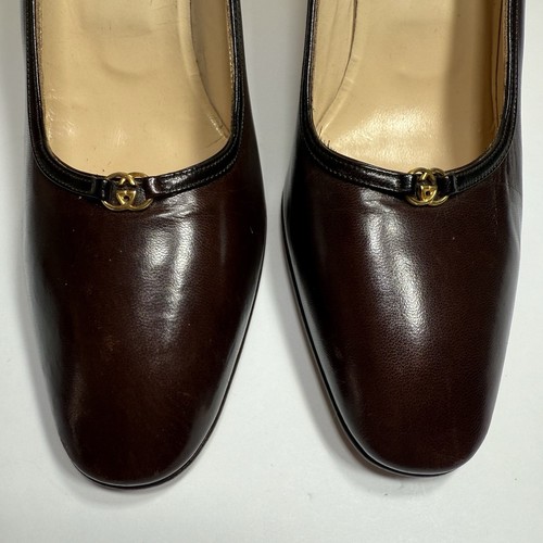 Gucci Tacchi, anni 70 Vintage Pelle Marrone Pump 35,5 B NUOVI MAI INDOSSATI - Foto 3 di 11