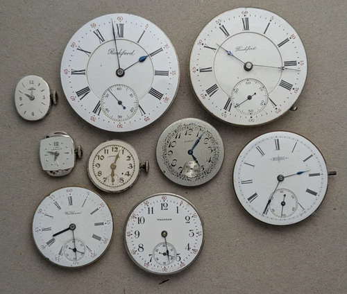 Antique Vtg Rockford Waltham Elgin Pocket Watch Movements -Lot #11
