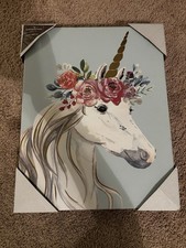 Pastel Unicorn Wall Art   Floral Crown Unicorn Canvas  Girly  11 x 14 Wall Art