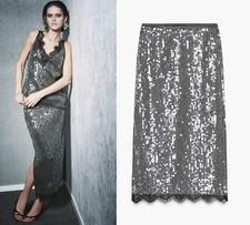  129 ZARA SILVER SEQUIN LACE SKIRT ZW COLLECTION M