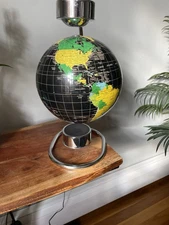 Levitating Floating Magnetic Globe Black  Chrome World Spinning MCM