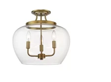 Z-Lite 15.75 in. 3-Light Olde Brass Semi-Flush Mount with Clear Glass 473SF-OBR