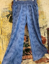 DG2 Diane Gilman SoftCell Midtone Palm Leaf Wide-Leg Pant Petite New Denim