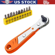 Ratcheting Right Angle Screwdriver Hex Drive 90 Degree Offset + 10pc Bits Set!