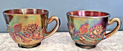 Vintage Fenton Amethyst Carnival Glass Wreath Of Roses Punch Cups - Set Of 2