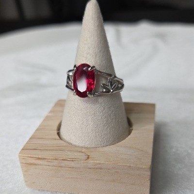 Red Oval Stone Fashion Ring Silver Tone Band Elegant Rhinestone Crystal Size 10