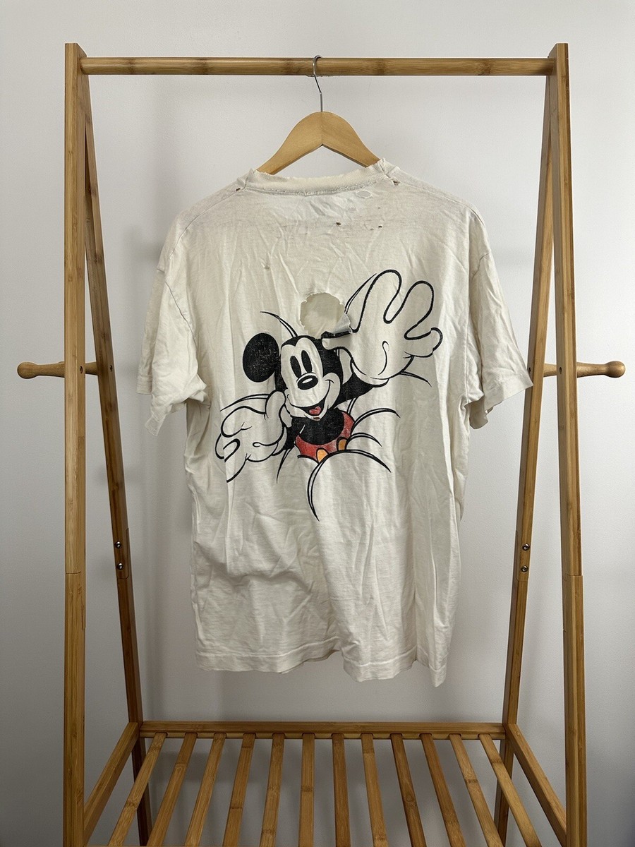 VTG 90s Mickey Mouse Break Through Thrashed Distressed Worn WIP T