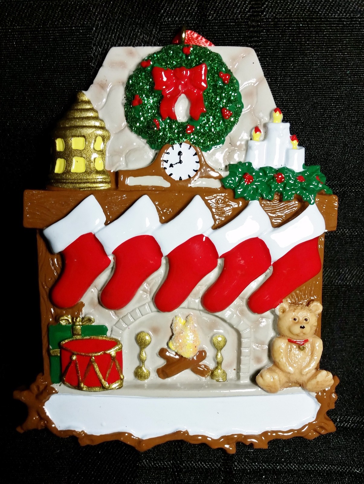 Personalized Fireplace Family Christmas Tree Ornament with 5 Stockings