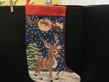 Rudolph Stocking - Embroidered  100% Wool -- Canvas 100% Cotton - Used - Unbrand