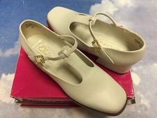 Beige Leather T-Strap Heel Mary Janes Dress Shoes Youth Size 3.5, 5.5 /Women 7.5