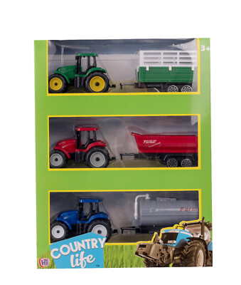 Traktor Spielzeug Set HTI Country Life Traktoren 3er Pack Minitraktoren & Anhänger Sets