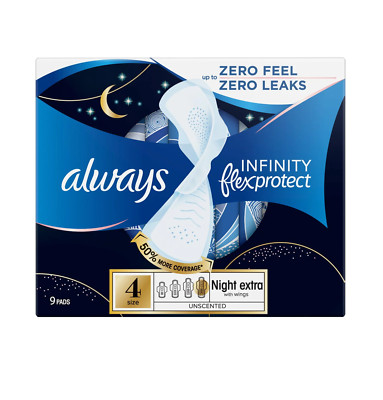 Always Infinity Sanitary Towels Pads Secure Night With Wings (Size 4) 9 pads