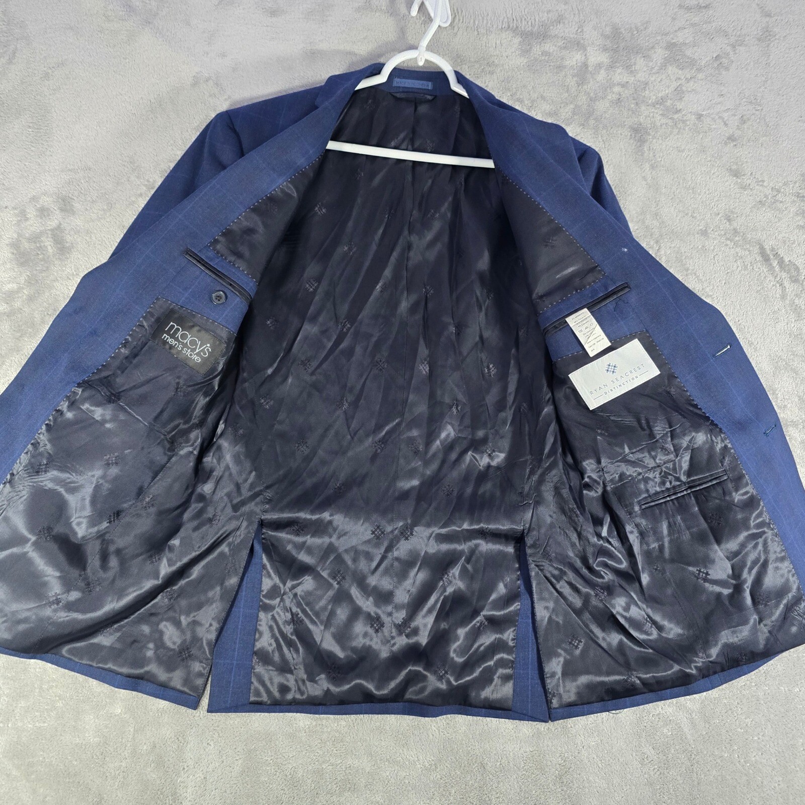 Ryan Seacrest Distinction Blue Plaid Blazer Modern Fit Sport Coat 38R