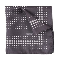 New 180 TOM FORD Charcoal Gray and White Dot Print Silk Pocket Square