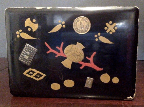 Antique Japanese Wood Black Lacquer Lock Box ROUGH Condition