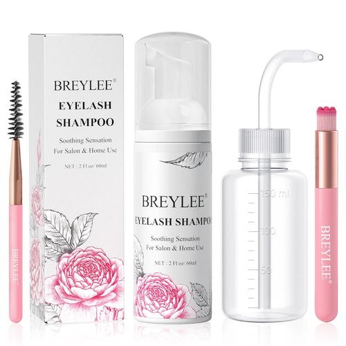 Rose Eyelash Extensions Shampoo 60Ml+Rinse Bottle+Wand+Brush Eyelash Cleanser Ey