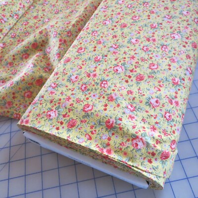 By The Yard, Country Floral Roses On Yellow ~ $3.99 Ships Any Amount Of Fabric.
