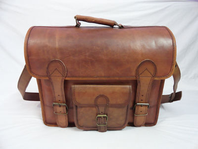 16 In Leather Briefcase Messenger Bag Office Laptop Satchel School Shoulder Bags