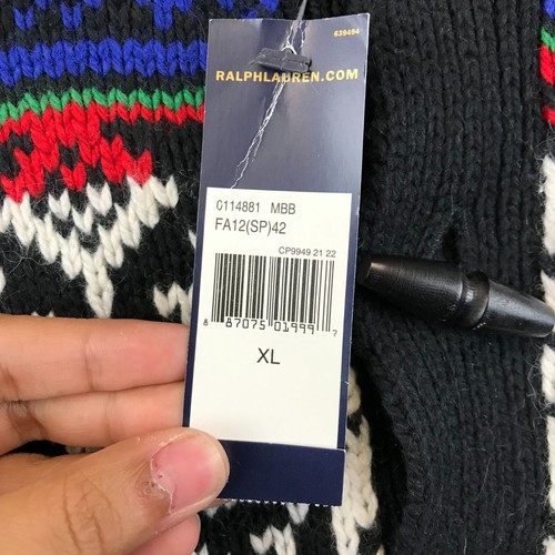 New Polo Ralph Lauren Men's Black Fair Isle Nordic Sweater Sz XL Cotton Cashmere - Picture 6 of 11