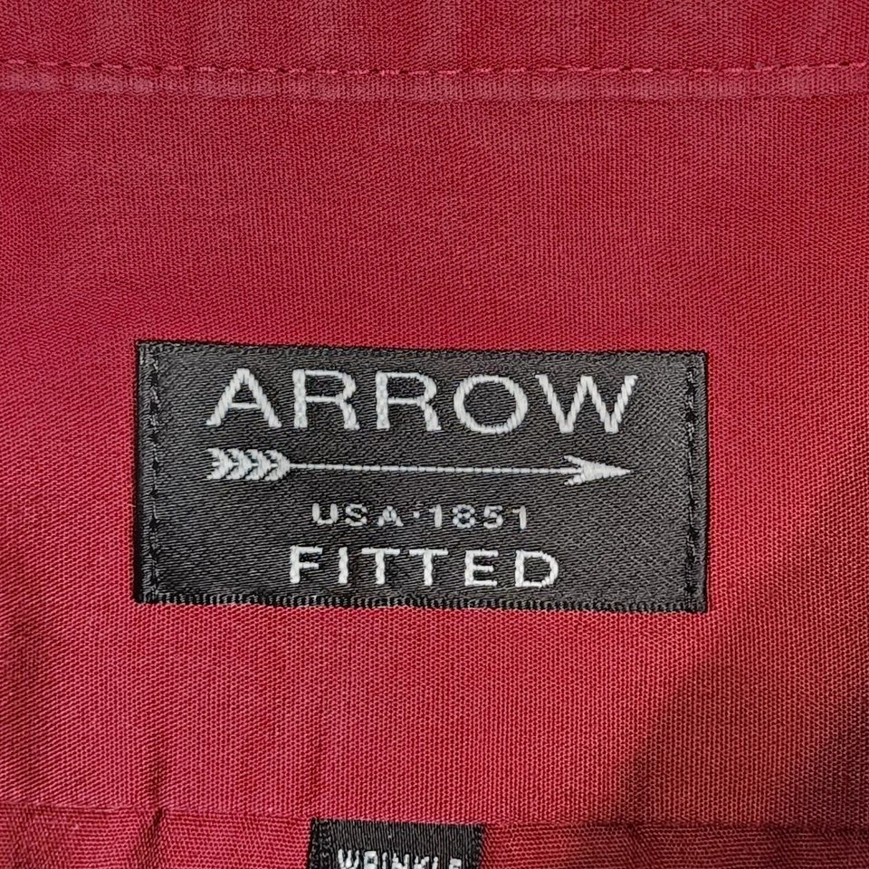 Camisa de vestir roja ajustada Arrow USA 1851 talla 17 32/33 XL manga larga abotonada Foto 2 de 4